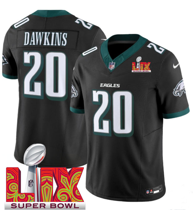 Mens Philadelphia Eagles #20 Brian Dawkins Black 2025 Super Bowl LIX Patch New FUSE Vapor Limited Stitched Football Jersey