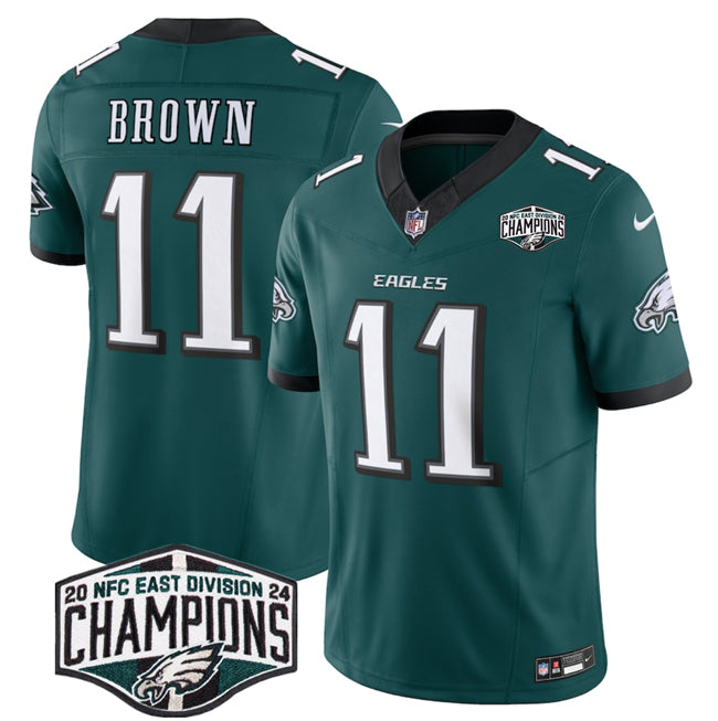 Mens Philadelphia Eagles #11 AJ Brown Green 2024 New NFC East Champions FUSE Vapor Untouchable Limited Stitched Football Jersey