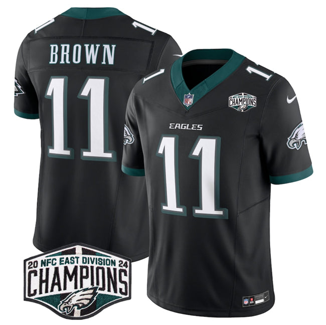 Mens Philadelphia Eagles #11 AJ Brown Black 2024 New NFC East Champions FUSE Vapor Untouchable Limited Stitched Football Jersey