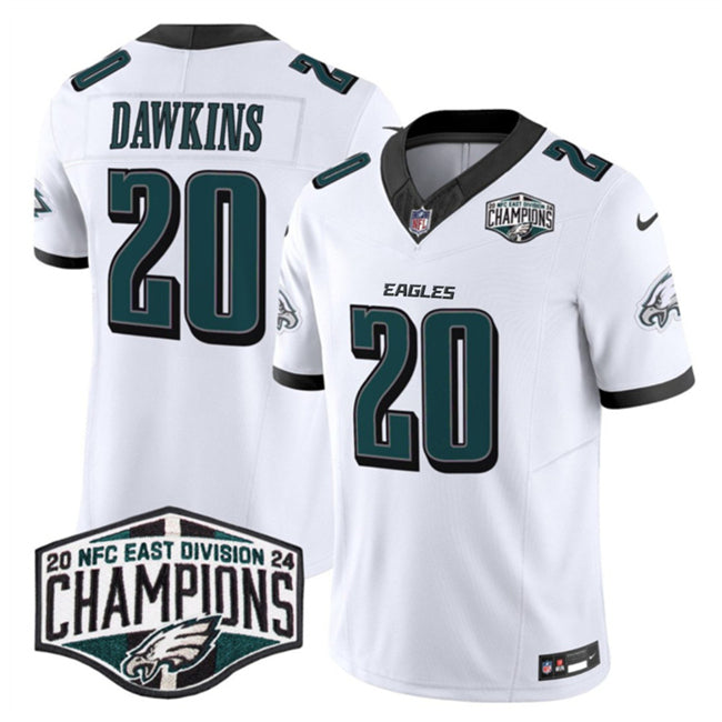 Mens Philadelphia Eagles #20 Brian Dawkins White 2024 NFC East Champions FUSE Vapor Untouchable Limited Stitched Football Jersey