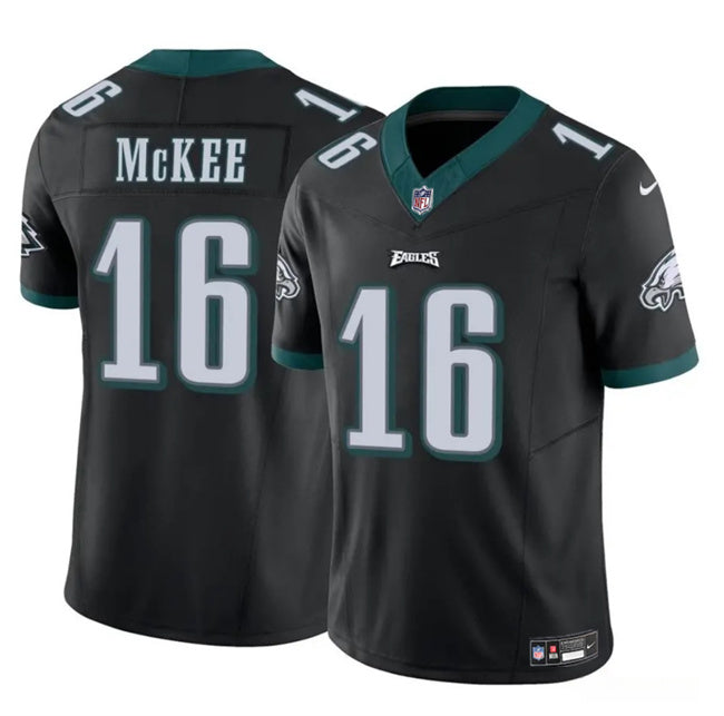 Mens Philadelphia Eagles #16 Tanner McKee Black FUSE Vapor Untouchable Limited Stitched Football Jersey