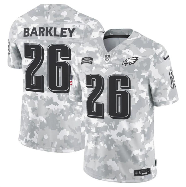 Mens Philadelphia Eagles #26 Saquon Barkley 2024 FUSE Arctic Camo Salute to Service Limited Stitched Football Jersey