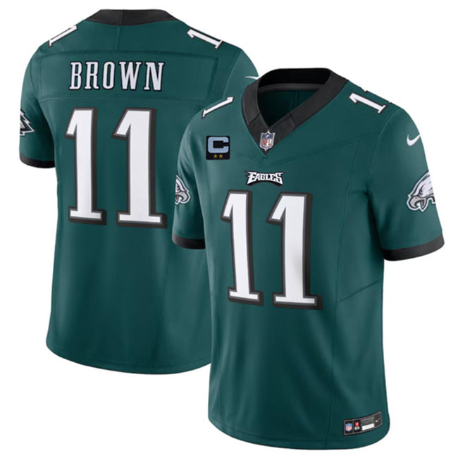 Mens Philadelphia Eagles #11 A J Brown Green 2024 FUSE With 2-Star C Patch Vapor Untouchable Limited Stitched Football Jersey