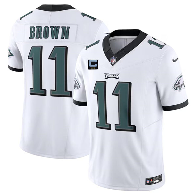Mens Philadelphia Eagles #11 A J Brown White 2024 FUSE With 2-Star C Patch Vapor Untouchable Limited Stitched Football Jersey