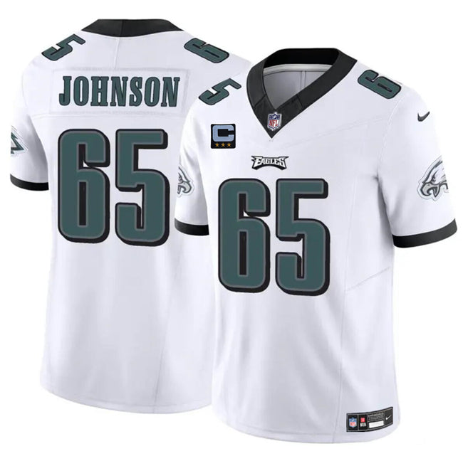 Mens Philadelphia Eagles #65 Lane Johnson White 2024 FUSE With 3-Star C Patch Vapor Untouchable Limited Stitched Football Jersey