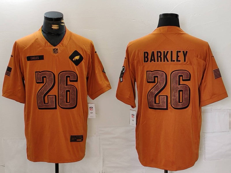 Mens Philadelphia Eagles #26 Saquon Barkley 2023 Brown Salute To Service Limited Stitched Football Jersey