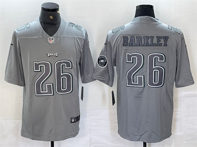 Mens Philadelphia Eagles #26 Saquon Barkley Grey With Patch Atmosphere Fashion Stitched Jersey