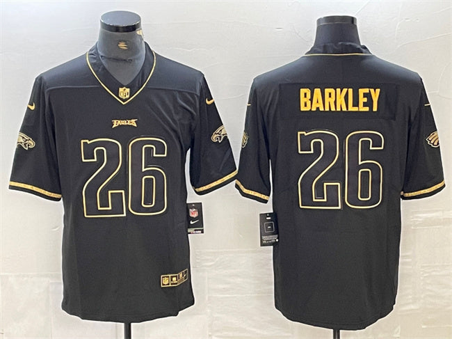 Mens Philadelphia Eagles #26 Saquon Barkley Black Golden Edition Limited Stitched Jersey
