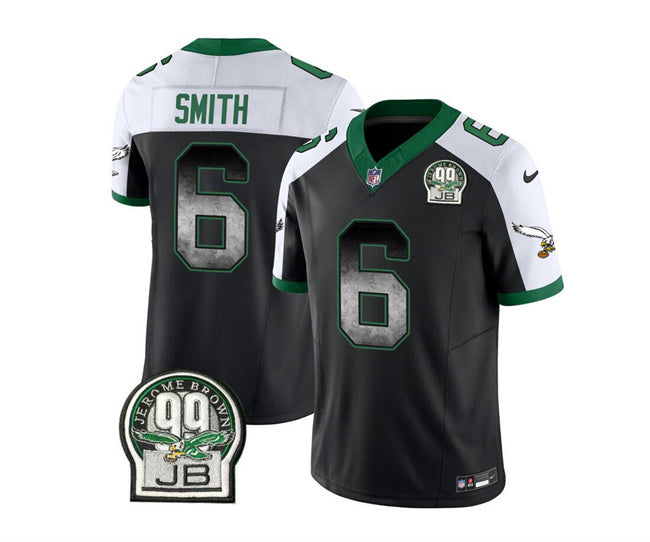 Mens Philadelphia Eagles #6 DeVonta Smith Black/White 2023 FUSE Throwback Vapor Untouchable Limited Stitched Football Jersey