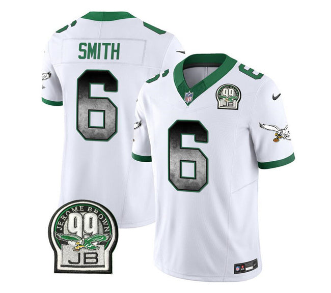 Mens Philadelphia Eagles #6 DeVonta Smith White 2023 FUSE Throwback Vapor Untouchable Limited Stitched Football Jersey