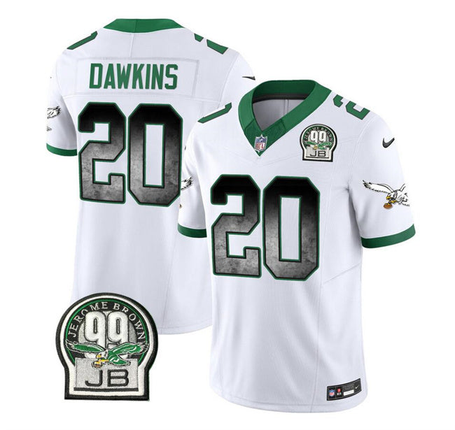 Mens Philadelphia Eagles #20 Brian Dawkins White 2023 FUSE Throwback Vapor Untouchable Limited Stitched Football Jersey