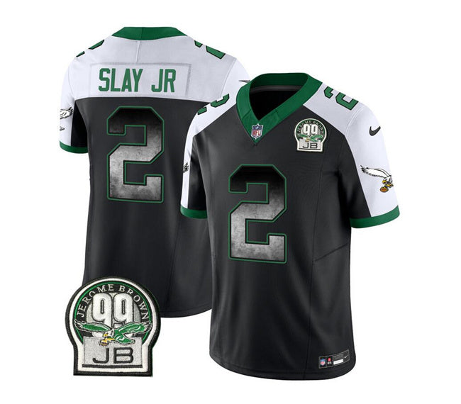 Mens Philadelphia Eagles #2 Darius Slay JR Black/White 2023 FUSE Throwback Vapor Untouchable Limited Stitched Football Jersey