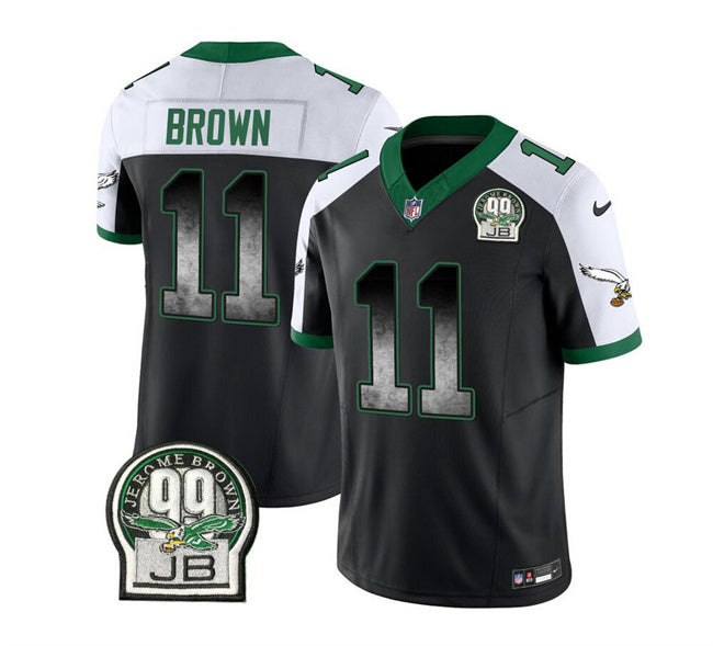 Mens Philadelphia Eagles #11 A J Brown Black/White 2023 FUSE Throwback Vapor Untouchable Limited Stitched Football Jersey
