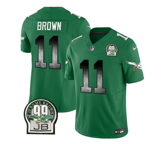 Mens Philadelphia Eagles #11 A J Brown Green 2023 FUSE Throwback Vapor Untouchable Limited Stitched Football Jersey