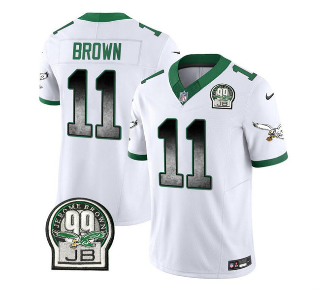 Mens Philadelphia Eagles #11 A J Brown White 2023 FUSE Throwback Vapor Untouchable Limited Stitched Football Jersey