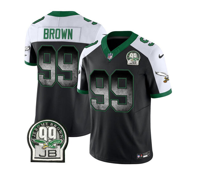 Mens Philadelphia Eagles #99 Jerome Brown Black/White 2023 FUSE Throwback Vapor Untouchable Limited Stitched Football Jersey