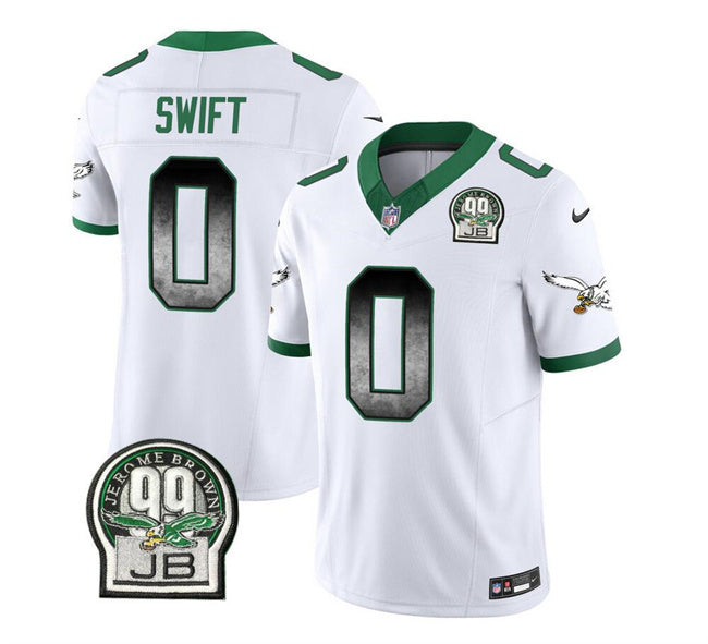 Mens Philadelphia Eagles #0 DAndre Swift White 2023 FUSE Throwback Vapor Untouchable Limited Stitched Football Jersey