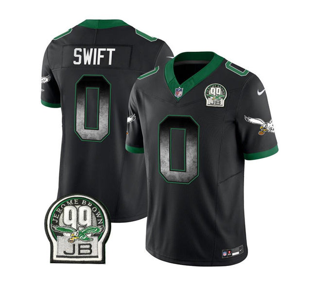 Mens Philadelphia Eagles #0 DAndre Swift Black 2023 FUSE Throwback Vapor Untouchable Limited Stitched Football Jersey