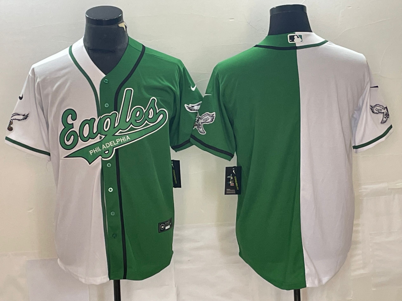 Mens Philadelphia Eagles Blank Green/White Split Cool Base Stitched Baseball Jersey