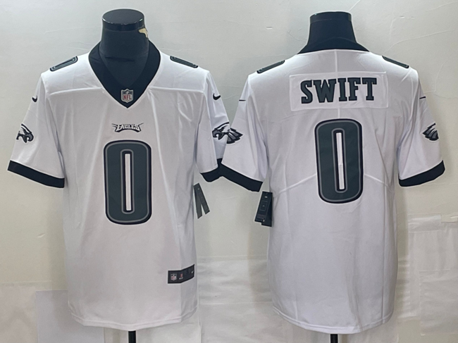 Mens Philadelphia Eagles #0 DAndre Swift White Vapor Limited Stitched Football Jersey