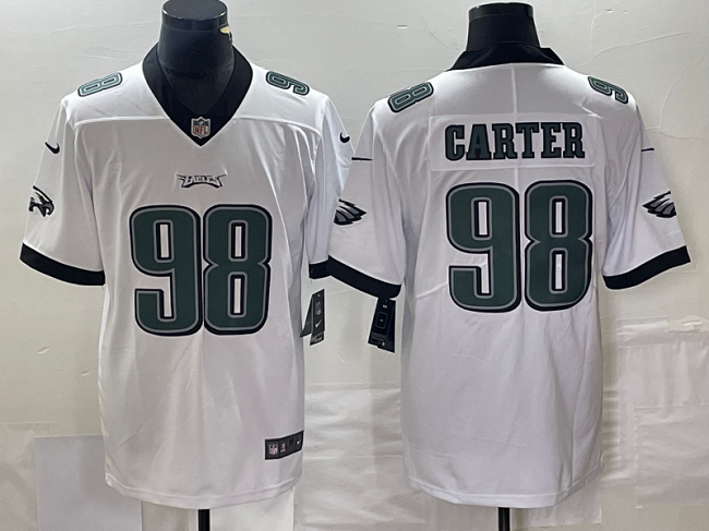 Mens Philadelphia Eagles #98 Jalen Carter White Vapor Limited Stitched Football Jersey