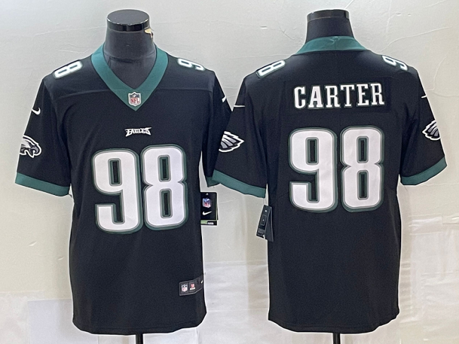 Mens Philadelphia Eagles #98 Jalen Carter Black Vapor Limited Stitched Football Jersey