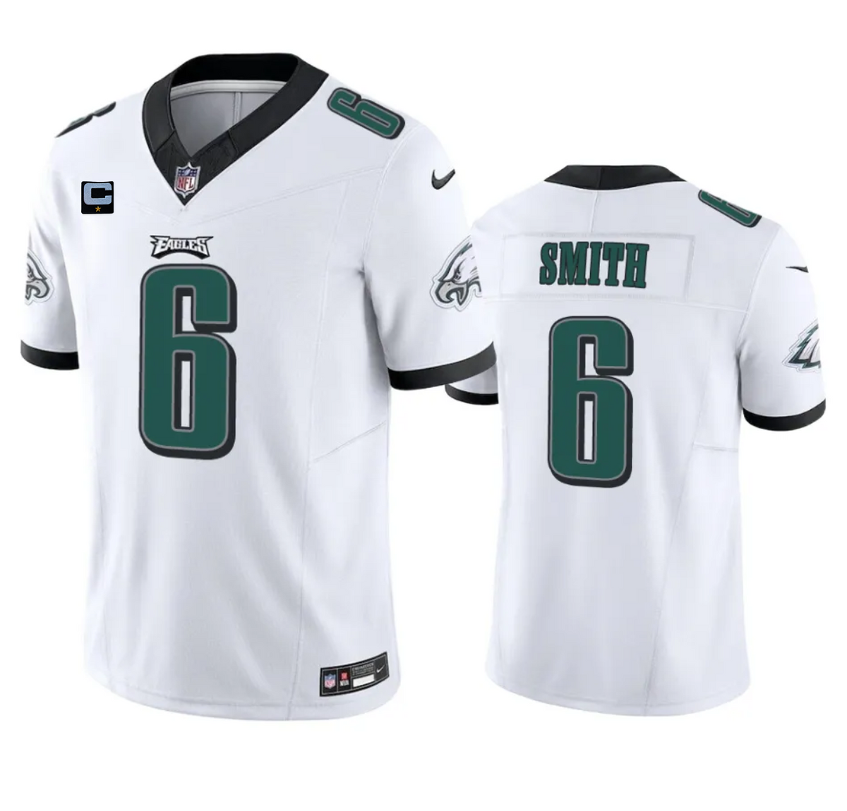 Mens Philadelphia Eagles #6 DeVonta Smith White 2023 FUSE With 1-Star C Patch Vapor Untouchable Limited Stitched Football Jersey