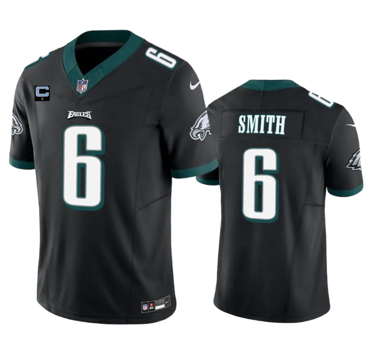 Mens Philadelphia Eagles #6 DeVonta Smith Black 2023 FUSE With 1-Star C Patch Vapor Untouchable Limited Stitched Football Jersey