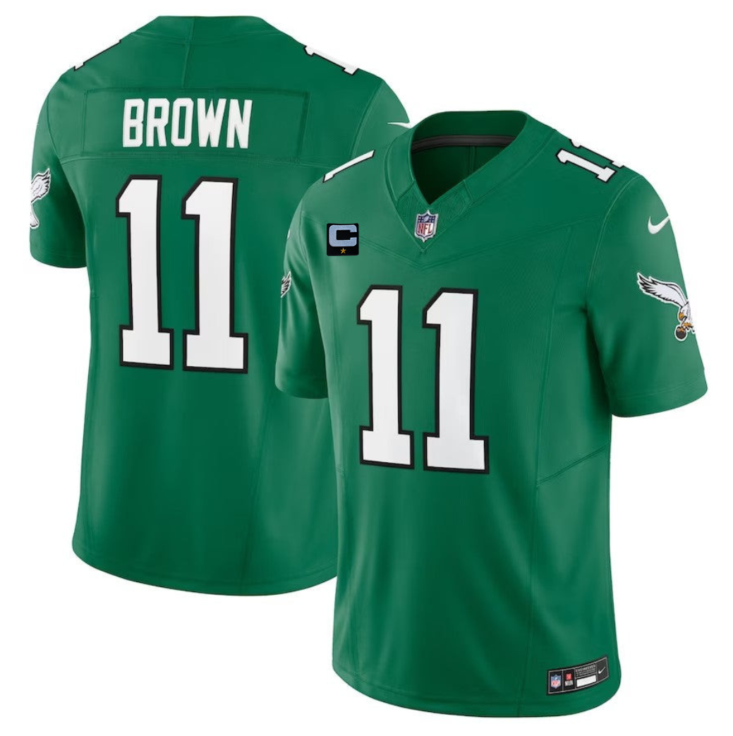 Mens Philadelphia Eagles #11 A J Brown Green 2023 FUSE With 1-Star C Patch Vapor Untouchable Limited Stitched Jersey