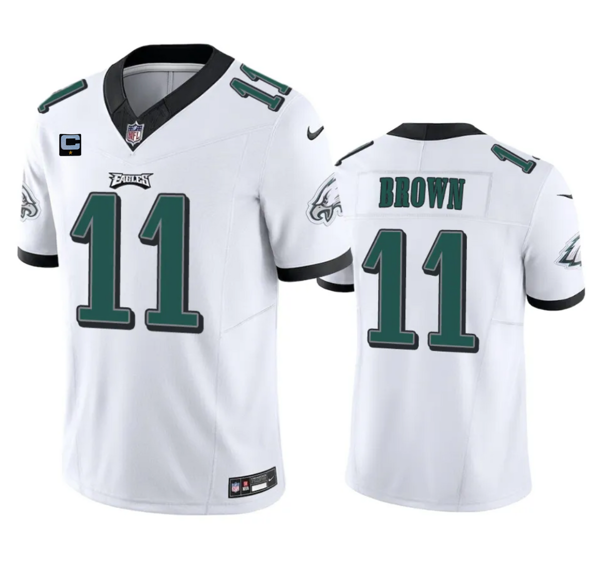 Mens Philadelphia Eagles #11 A J Brown White 2023 FUSE With 1-Star C Patch Vapor Untouchable Limited Stitched Football Jersey