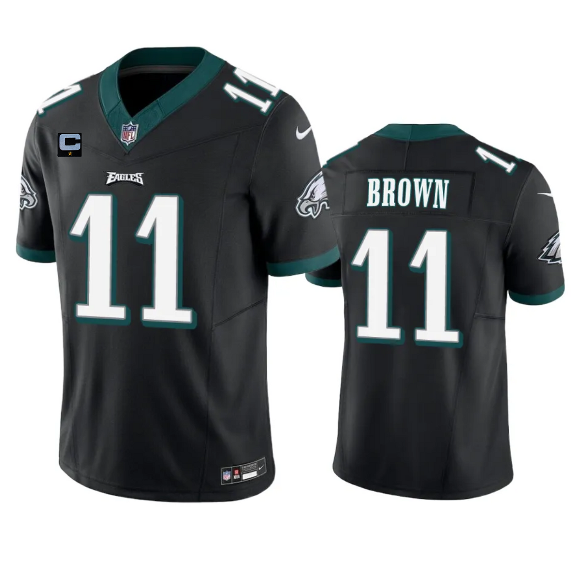 Mens Philadelphia Eagles #11 A J Brown Black 2023 FUSE With 4-Star C Patch Vapor Untouchable Limited Stitched Football Jersey