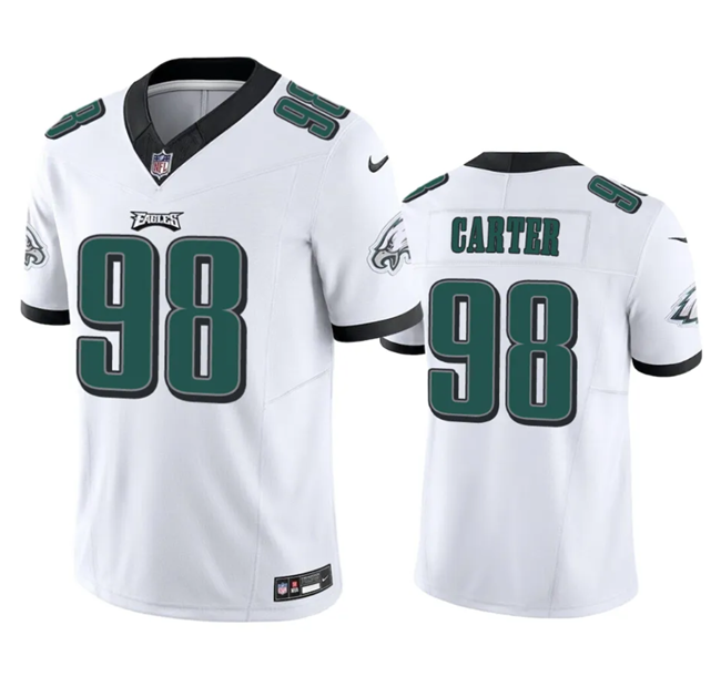 Mens Philadelphia Eagles #98 Jalen Carter White 2023 FUSE Vapor Untouchable Limited Stitched Football Jersey