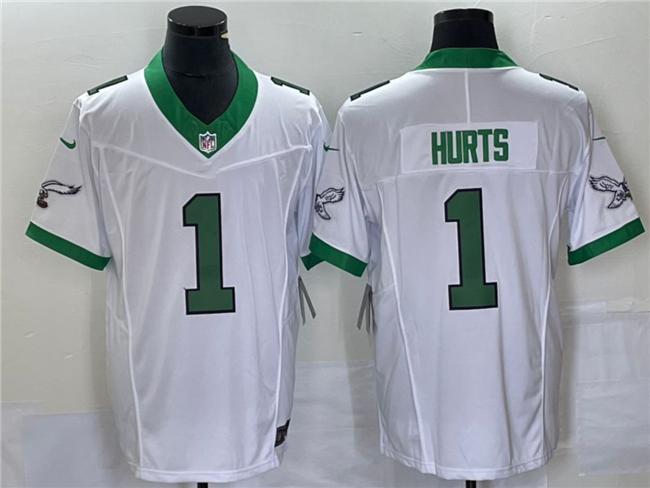 Mens Philadelphia Eagles #1 Jalen Hurts White 2023 FUSE Vapor Untouchable Stitched Football Jersey