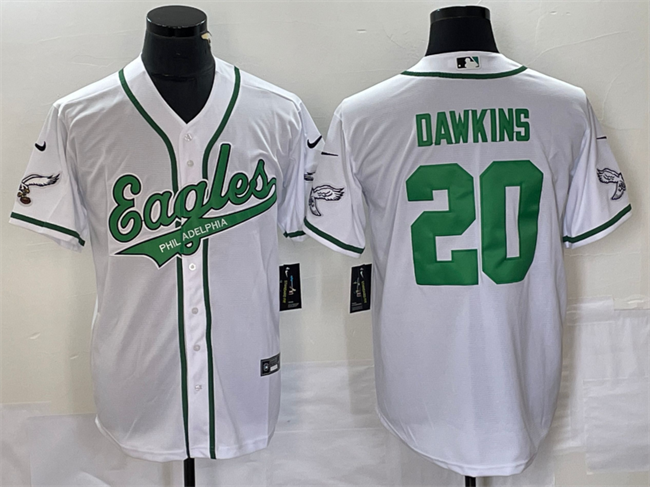 Mens Philadelphia Eagles #20 Brian Dawkins White Cool Base Stitched Baseball Jersey