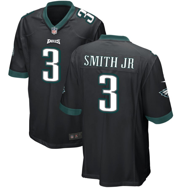Mens Philadelphia Eagles #3 Nolan Smith JR Black 2023 Draft Stitched Game Jersey