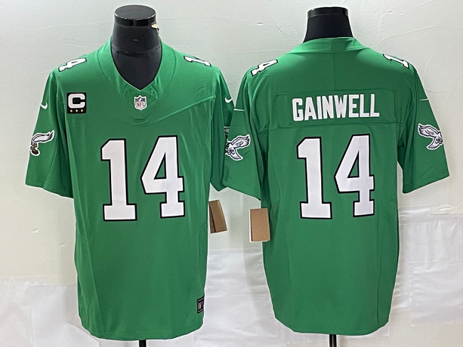 Mens Philadelphia Eagles #14 Kenneth Gainwell Green 2023 FUSE With 3-star C Patch Vapor Untouchable Stitched Football Jersey