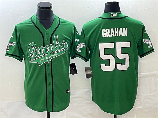 Mens Philadelphia Eagles #55 Brandon Graham Green Cool Base Stitched Baseball Jersey