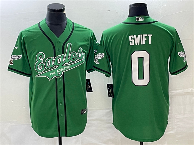 Mens Philadelphia Eagles #0 D’andre Swift Green Cool Base Stitched Baseball Jersey