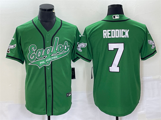 Mens Philadelphia Eagles #7 Haason Reddick Green Cool Base Stitched Baseball Jersey