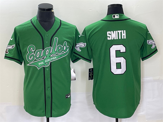 Mens Philadelphia Eagles #6 DeVonta Smith Green Cool Base Stitched Baseball Jersey