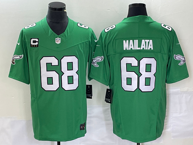 Mens Philadelphia Eagles #68 Jordan Mailata Green 2023 FUSE With 3-starC Patch Vapor Untouchable Stitched Football Jersey