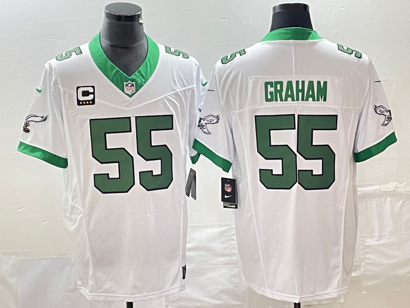 Mens Philadelphia Eagles #55 Brandon Graham White 2023 FUSE With 4-star C Patch Vapor Untouchable Stitched Football Jersey