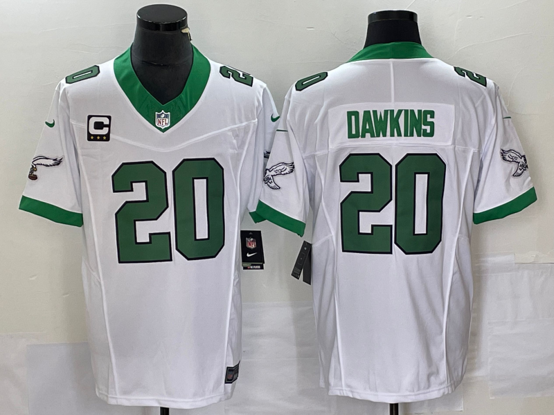 Mens Philadelphia Eagles #20 Brian Dawkins White 2023 FUSE With 3-star C Patch Vapor Untouchable Stitched Football Jersey