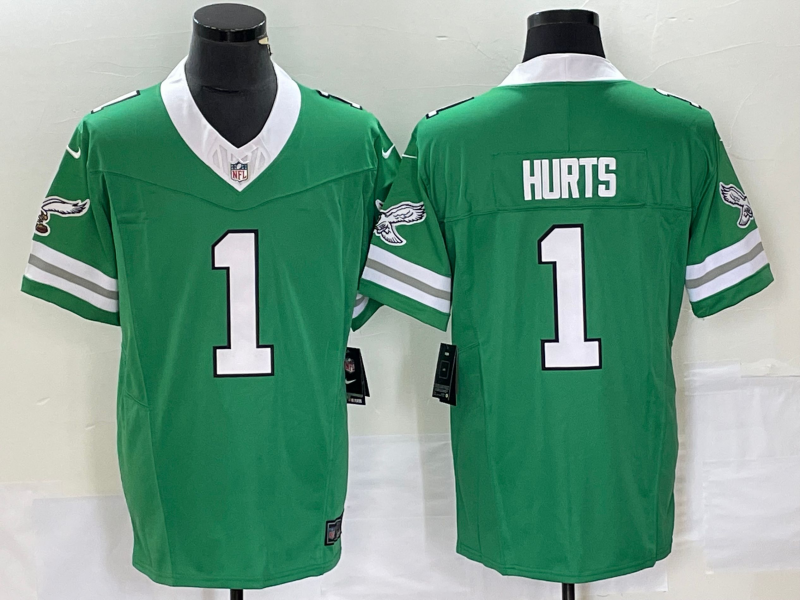 Mens Philadelphia Eagles #1 Jalen Hurts Green 2023 FUSE Vapor Untouchable Stitched Football Jersey