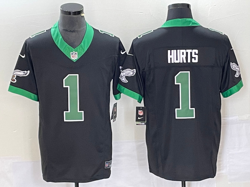 Mens Philadelphia Eagles #1 Jalen Hurts Black 2023 FUSE Vapor Untouchable Stitched Football Jersey