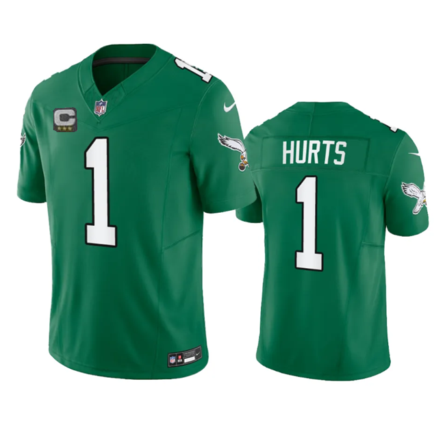 Mens Philadelphia Eagles #1 Jalen Hurts Green 2023 FUSE Vapor Untouchable With 3-star C Patch Stitched Football Jersey