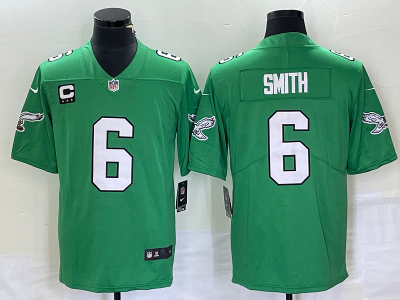 Mens Philadelphia Eagles #6 DeVonta Smith Green Vapor Limited With 3-star C Patch Stitched Football Jersey