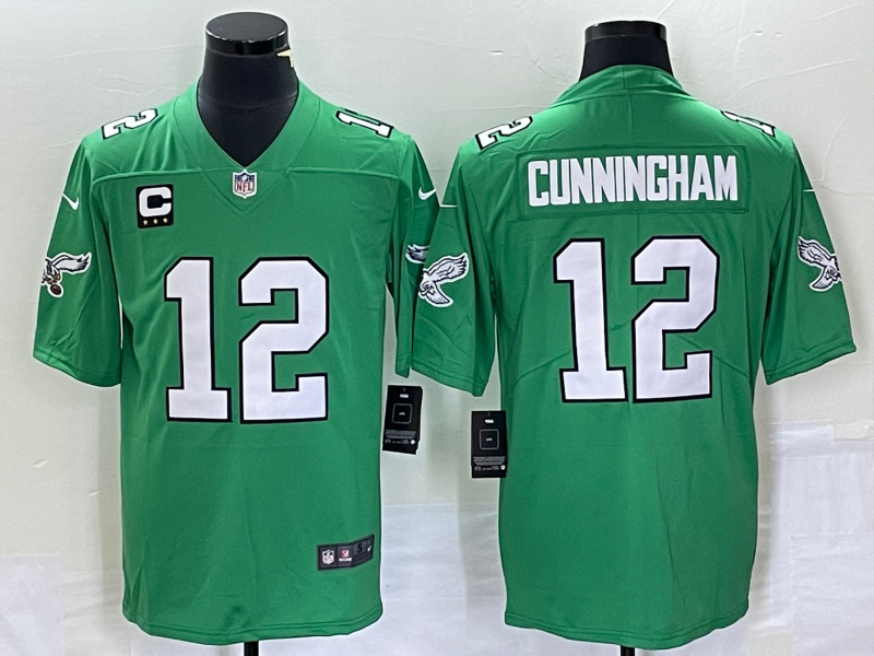 Mens Philadelphia Eagles #12 Randall Cunningham Green With 3-star C Patch Stitched Football Jersey