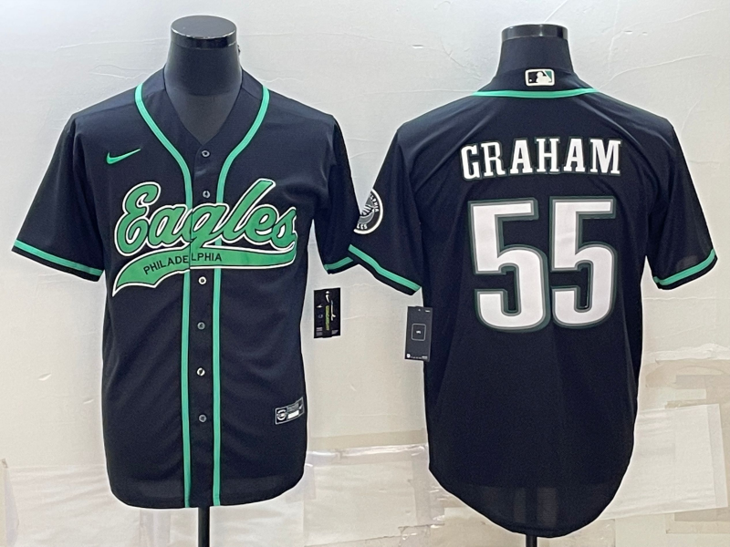 Mens Philadelphia Eagles #55 Brandon Graham Black With Patch Cool Base Stitched Baseball Jersey