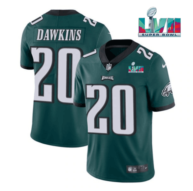 Mens Philadelphia Eagles #20 Brian Dawkins Green Super Bowl LVII Patch Vapor Untouchable Limited Stitched Jersey